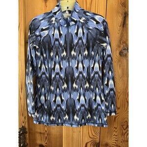 T by Talbots Blue White 1/4 Zip Jacket Mock Neck Activewear Stretch S-Petite